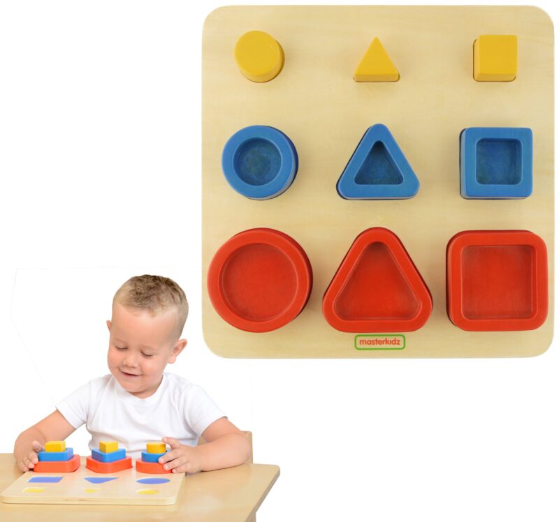 Sorter kształtów klocki geometryczne Masterkidz Montessori, zabawka dla dzieci