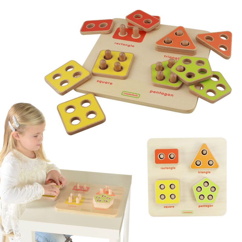 Drewniany sorter kształtów figury geometryczne liczenie Masterkidz Montessori, zabawka dla dzieci