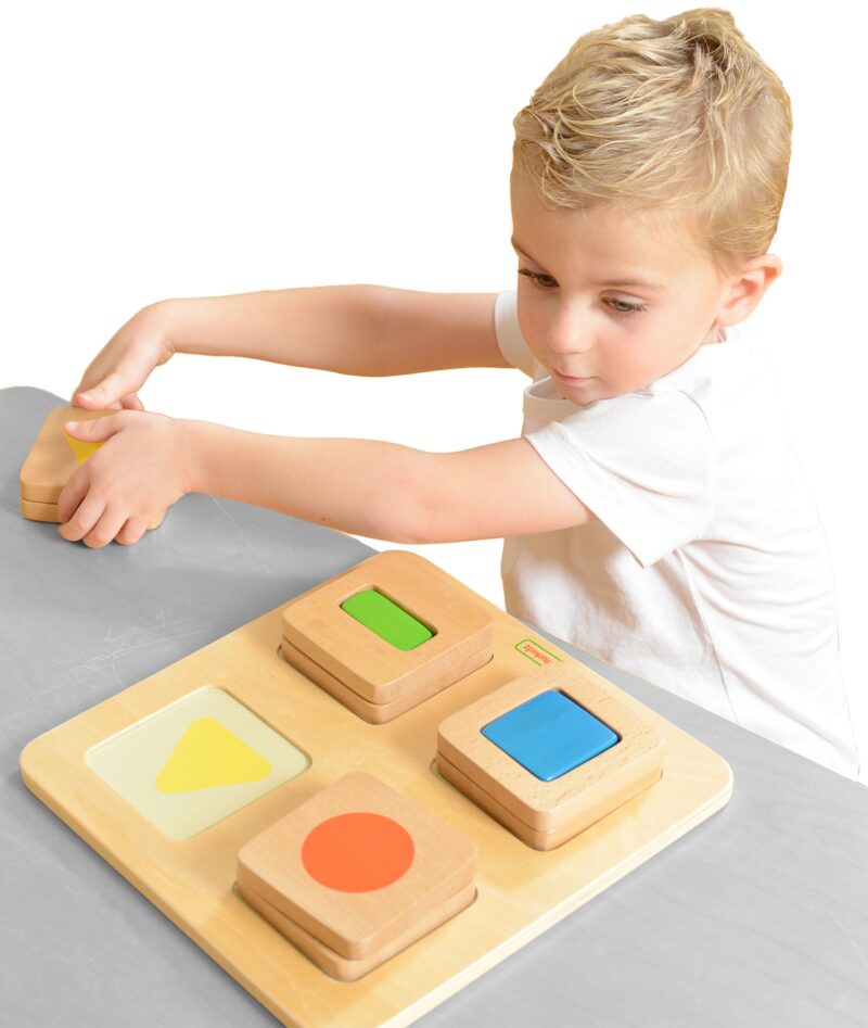Sensoryczny sorter drewniany kształty i kolory Masterkidz Montessori, zabawka dla dzieci