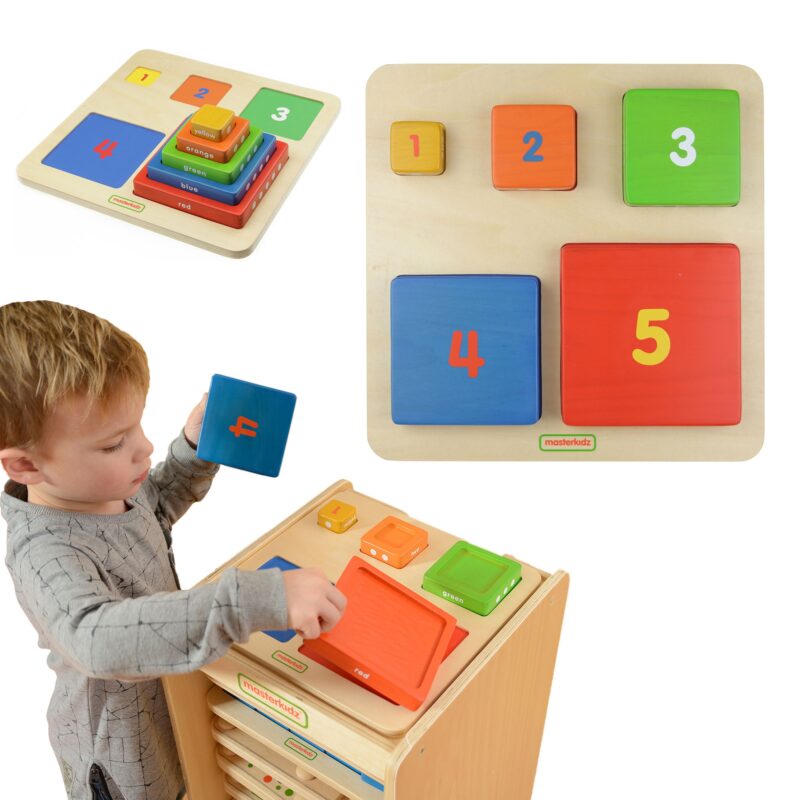 Piramidka drewniana edukacyjna liczenie kolory Masterkidz Montessori, zabawka dla dzieci