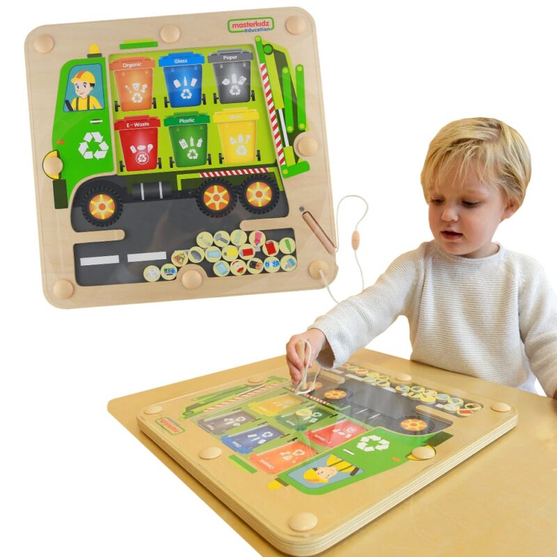 Tablica magnetyczna segregowanie odpadów ciężarówka do recyklingu Montessori, zabawka dla dzieci, Masterkidz