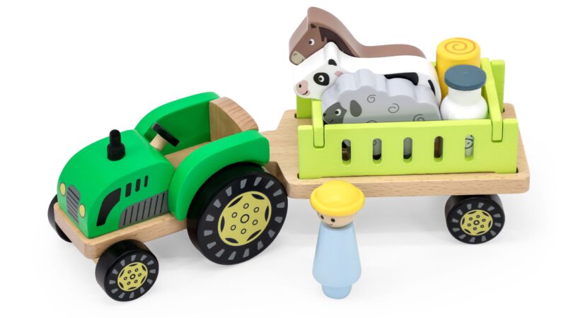 Traktor drewniany zwięrzatka farma zagroda, zabawka dla dzieci, Viga