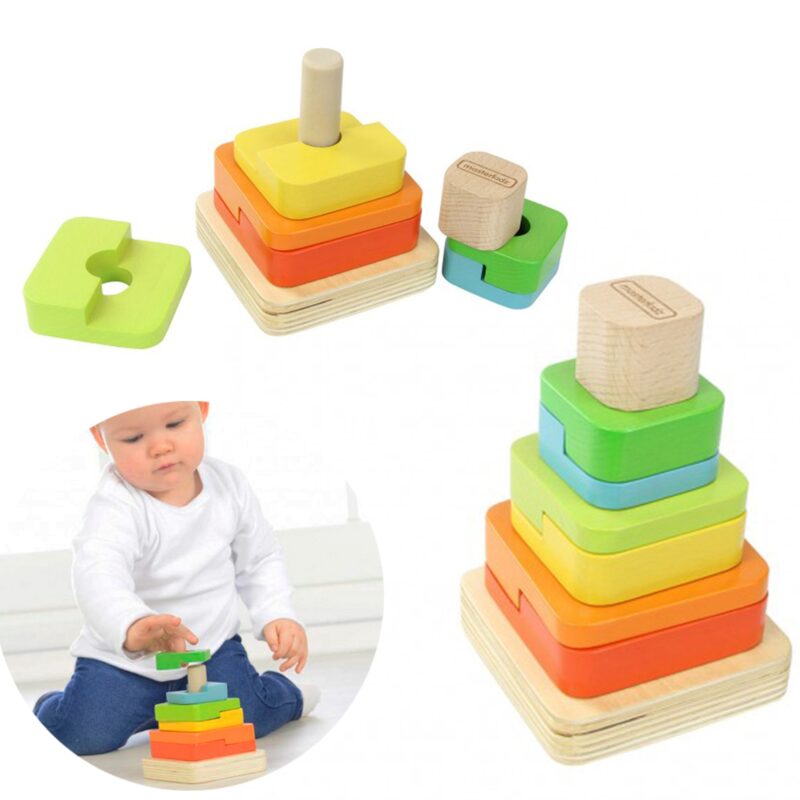 Drewniana układanka sorter piramidka Montessori, zabawka dla dzieci, Masterkidz
