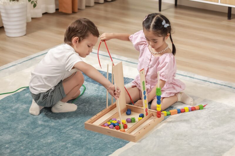 Drewniana gra edukacyjna logiczne koraliki 104 elementy Montessori, zabawka dla dzieci, Viga
