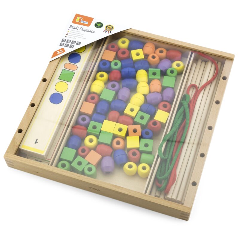 Drewniana gra edukacyjna logiczne koraliki 104 elementy Montessori, zabawka dla dzieci, Viga