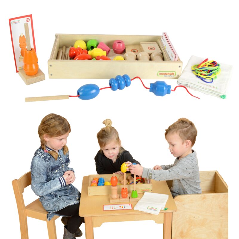 Duża drewniana nawlekanka sznurowanka Montessori, zabawka dla dzieci, Masterkidz