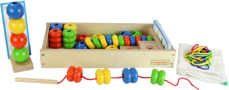 Duża drewniana nawlekanka sznurowanka karty w pudełku Montessori, zabawka dla dzieci, Masterkidz