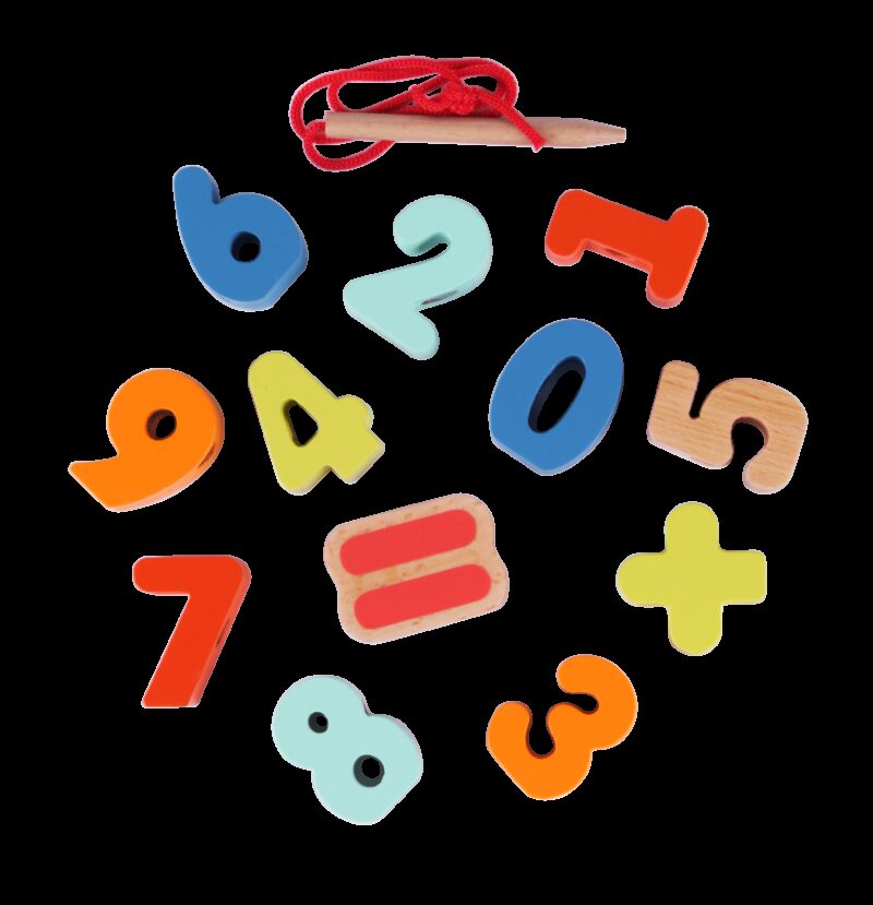 Drewniane klocki do nawlekania cyfry działania matematyczne 13 el., zabawka dla dzieci, Classic World