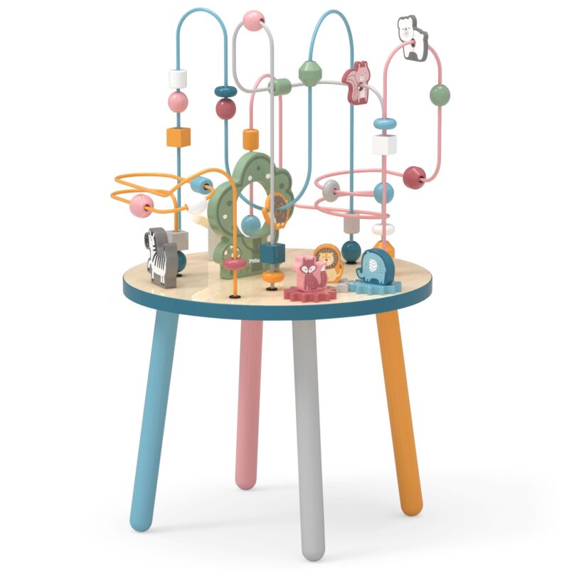 Drewniany stolik edukacyjny manipulacyjny przeplatanka Viga Toys, zabawka dla dzieci