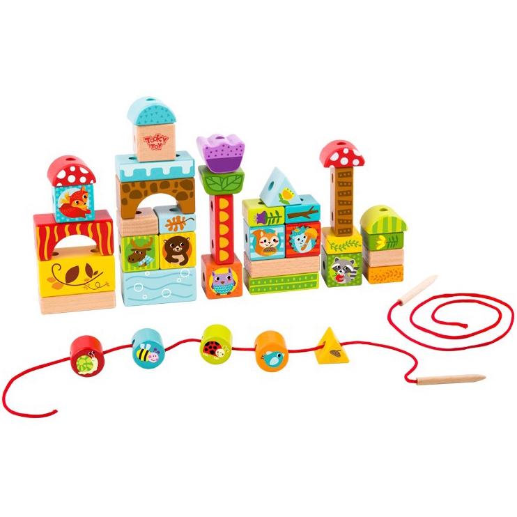 Układanka klocki do nawlekania o tematyce lasu, zabawka dla dzieci, Tooky Toy