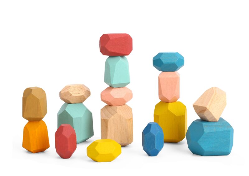 Klocki drewniane balansujące kamyczki edukacyjne Montessori 16 el. certyfikat FSC, zabawka dla dzieci, Tooky Toy