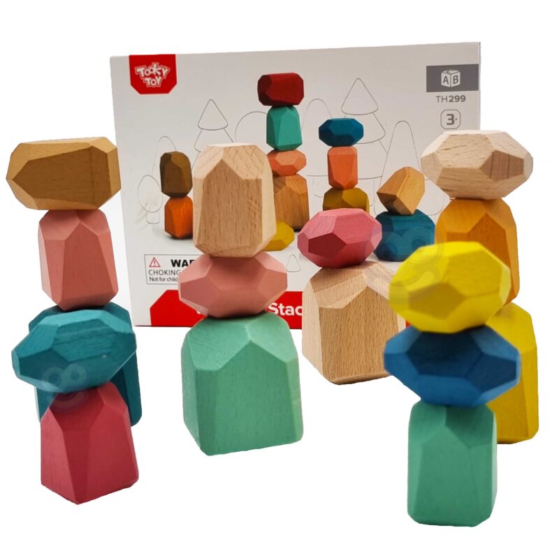 Klocki drewniane balansujące kamyczki edukacyjne Montessori 16 el. certyfikat FSC, zabawka dla dzieci, Tooky Toy