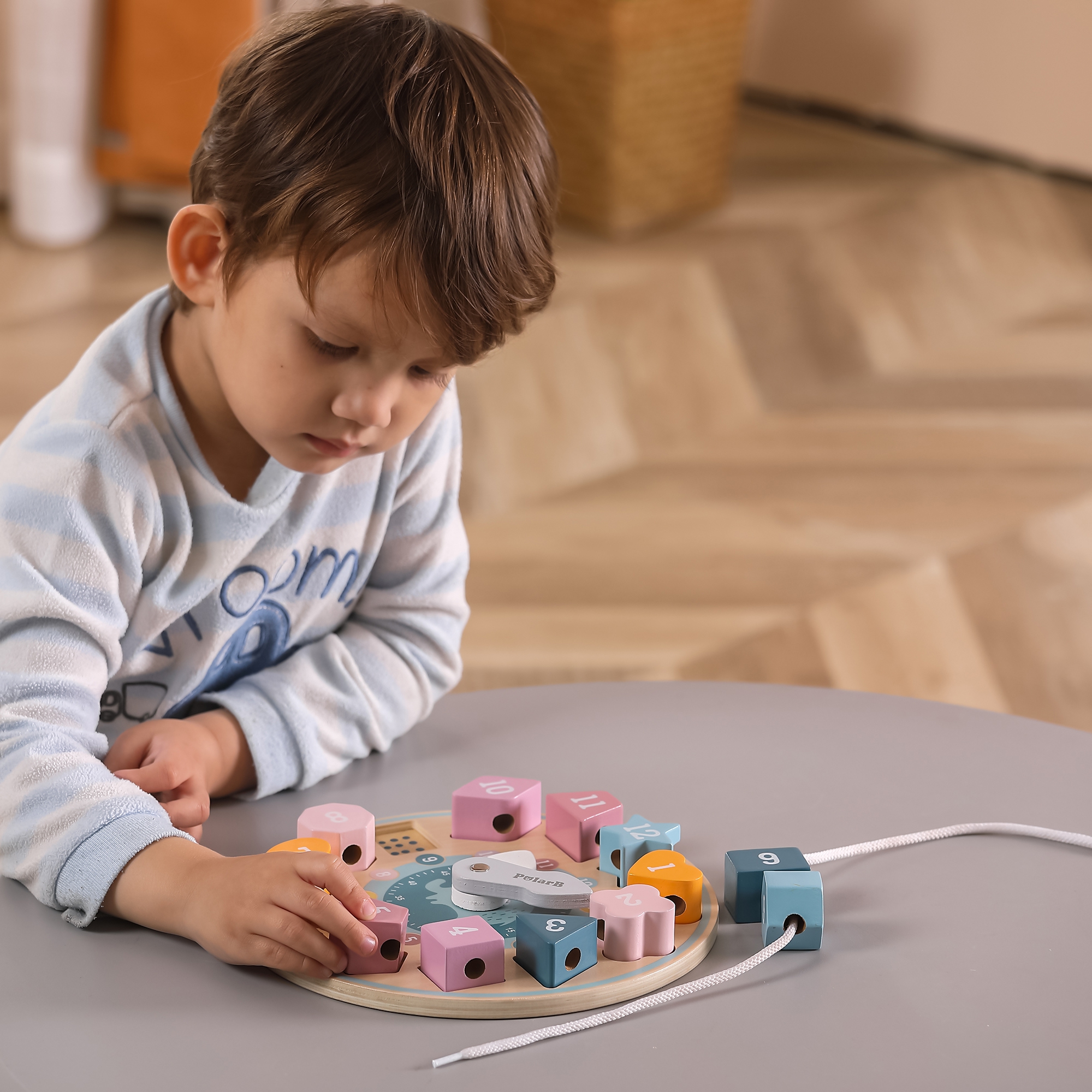 Sorter kształtów zegar nawlekanka Montessori, zabawka dla dzieci, Viga PolarB