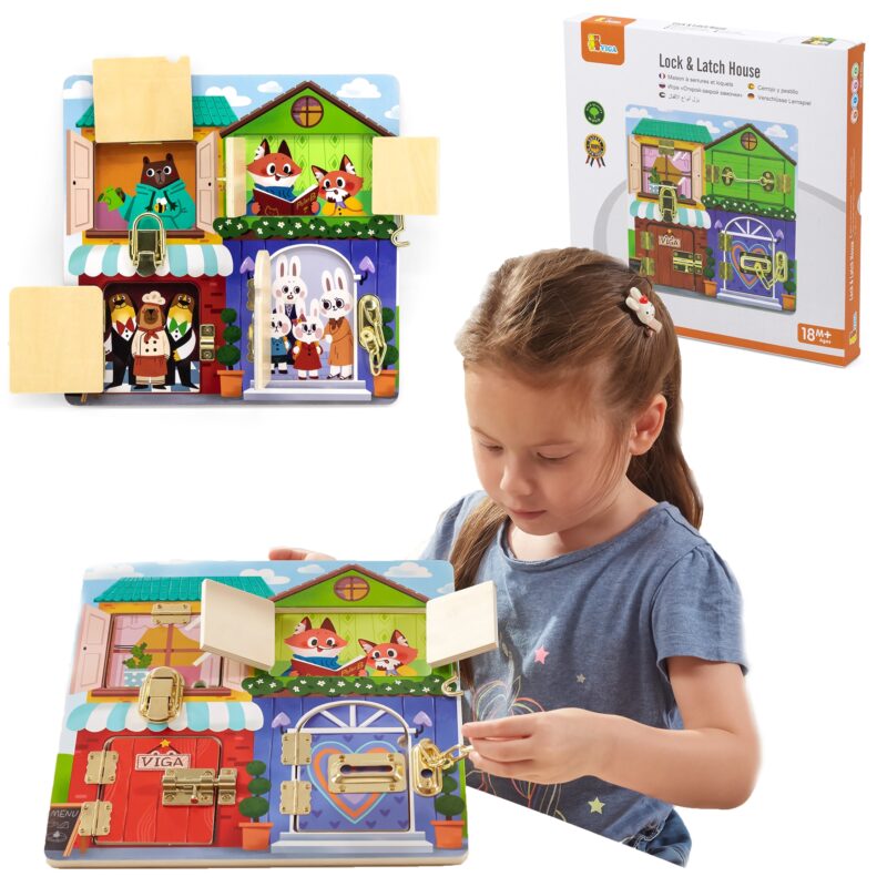Drewniana tablica manipulacyjna zamek i zatrzask dom Montessori, zabawka dla dzieci, Viga