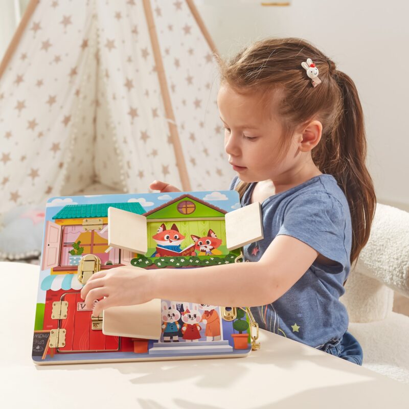 Drewniana tablica manipulacyjna zamek i zatrzask dom Montessori, zabawka dla dzieci, Viga
