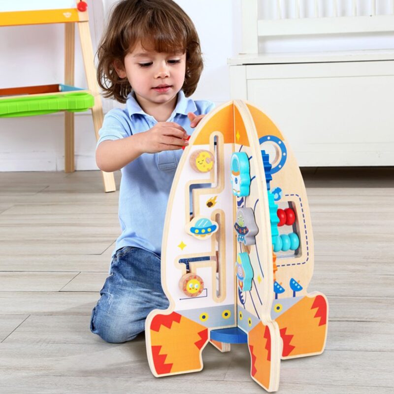 Duża drewniana zabawka edukacyjna wielofunkcyjna rakieta, zabawka dla dzieci, Tooky Toy