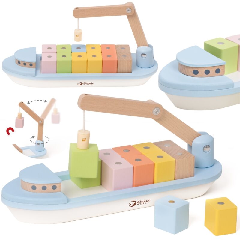 Drewniany statek układanie bloków 13 el., zabawka dla dzieci, Classic World