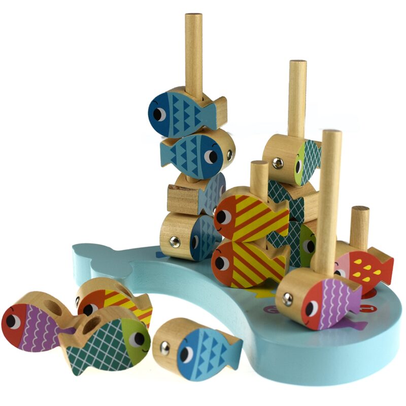 Drewniana gra wieloryb i rybki wielofunkcyjna 4 w 1, zabawka dla dzieci, Tooky Toy