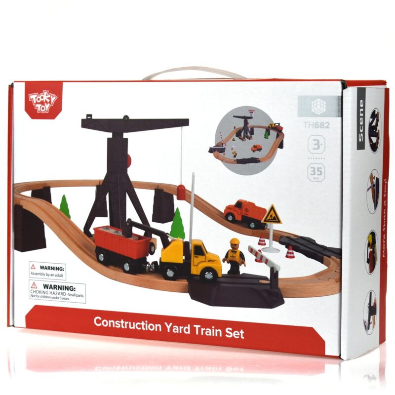 Drewniana konstrukcja budowanie drogi dla pojazdów budowlanych, zabawka dla dzieci, Tooky Toy