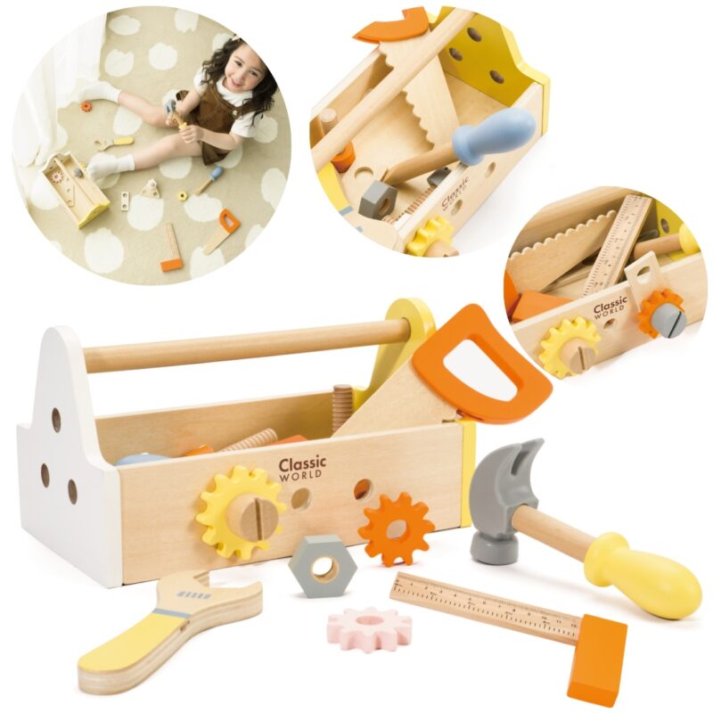Drewniany zestaw narzędzi skrzynka 20 el., zabawka dla dzieci, Classic World