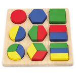 Drewniana układanka Viga wzory figury geometryczne 18 elementów Montessori, zabawka dla dzieci