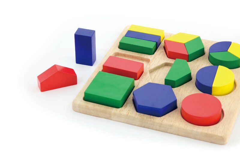 Drewniana układanka Viga wzory figury geometryczne 18 elementów Montessori, zabawka dla dzieci