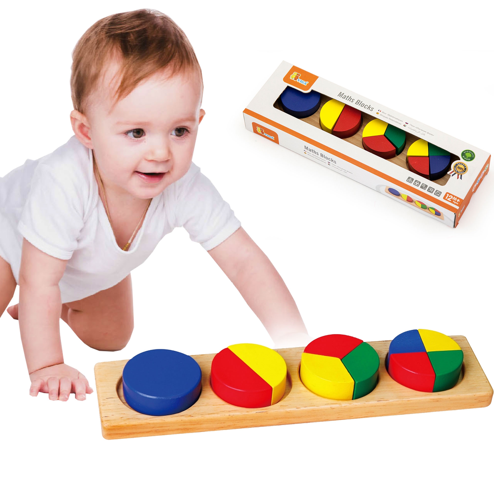 Drewniana układanka Viga klocki matematyczne ułamki 11 elementów Montessori, zabawka dla dzieci