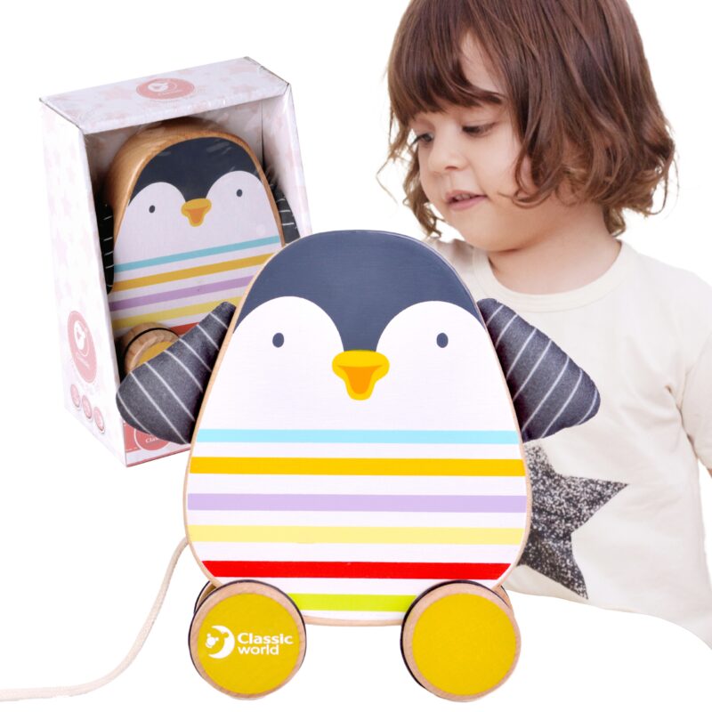 Drewniany pingwin do ciągania, zabawka dla dzieci, Classic World