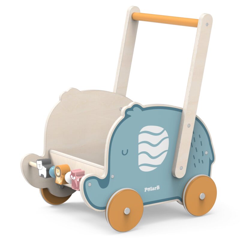 Drewniany wózek 2w1 chodzik pchacz słonik, zabawka dla dzieci, Viga PolarB