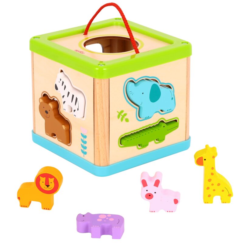 Drewniany sorter kostka edukacyjna zwierzątka, zabawka dla dzieci, Tooky Toy