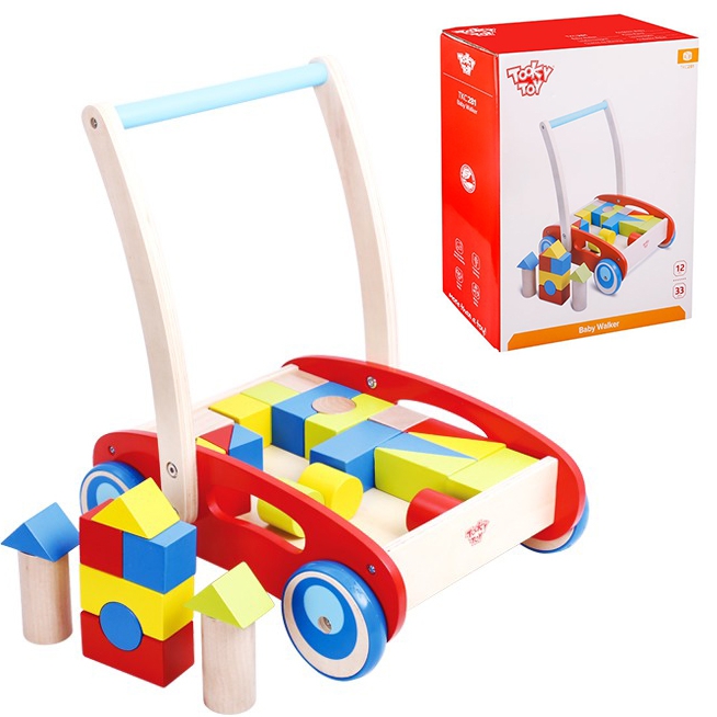 Drewniany chodzik pchacz dla dzieci + klocki 23 el., zabawka dla dzieci, Tooky Toy