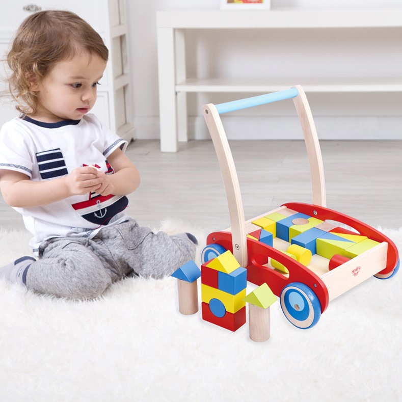 Drewniany chodzik pchacz dla dzieci + klocki 23 el., zabawka dla dzieci, Tooky Toy