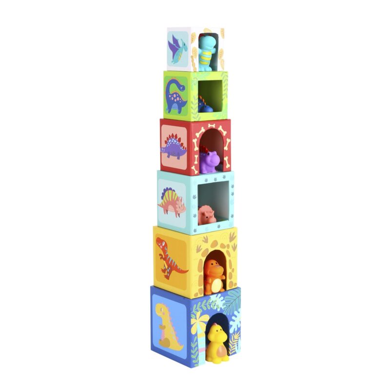 Drewniane klocki układanka edukacyjna + 6 figurek do zabawy 12 el., zabawka dla dzieci, Tooky Toy