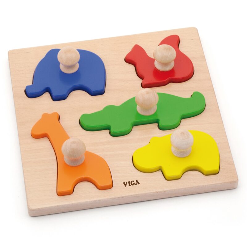 Drewniane puzzle z pinezkami zwierzęta, zabawka dla dzieci, Viga