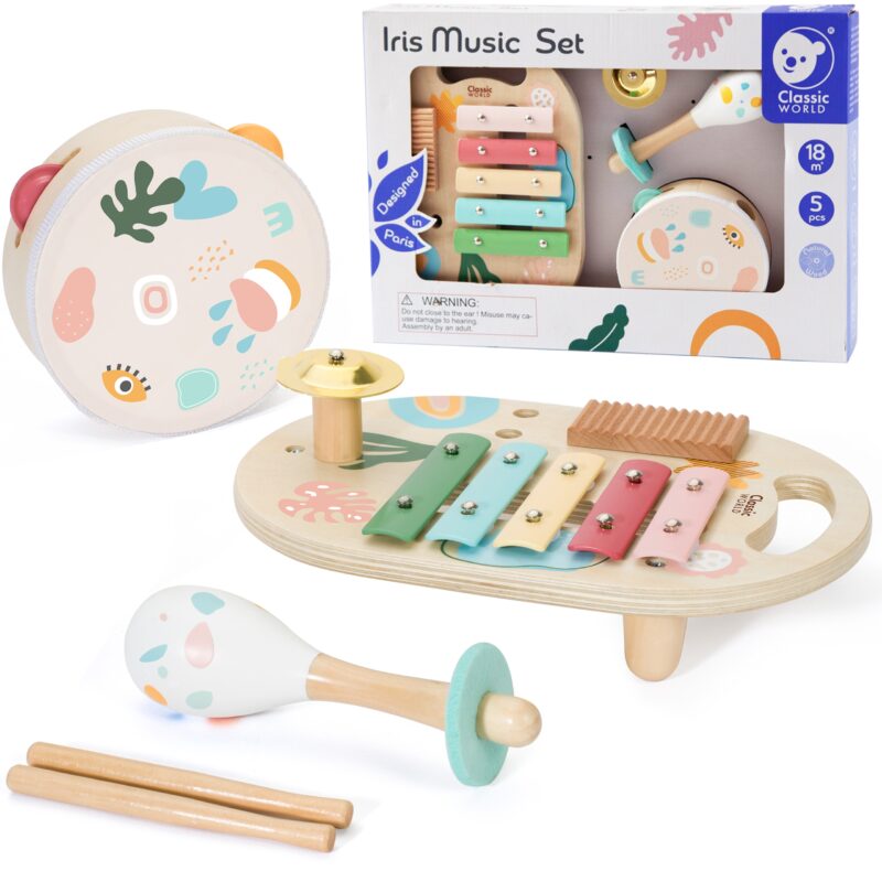 Zestaw instrumenty muzyczne dla dzieci cymbałki bębenek grzechotka 5 el., zabawka dla dzieci, Classic World