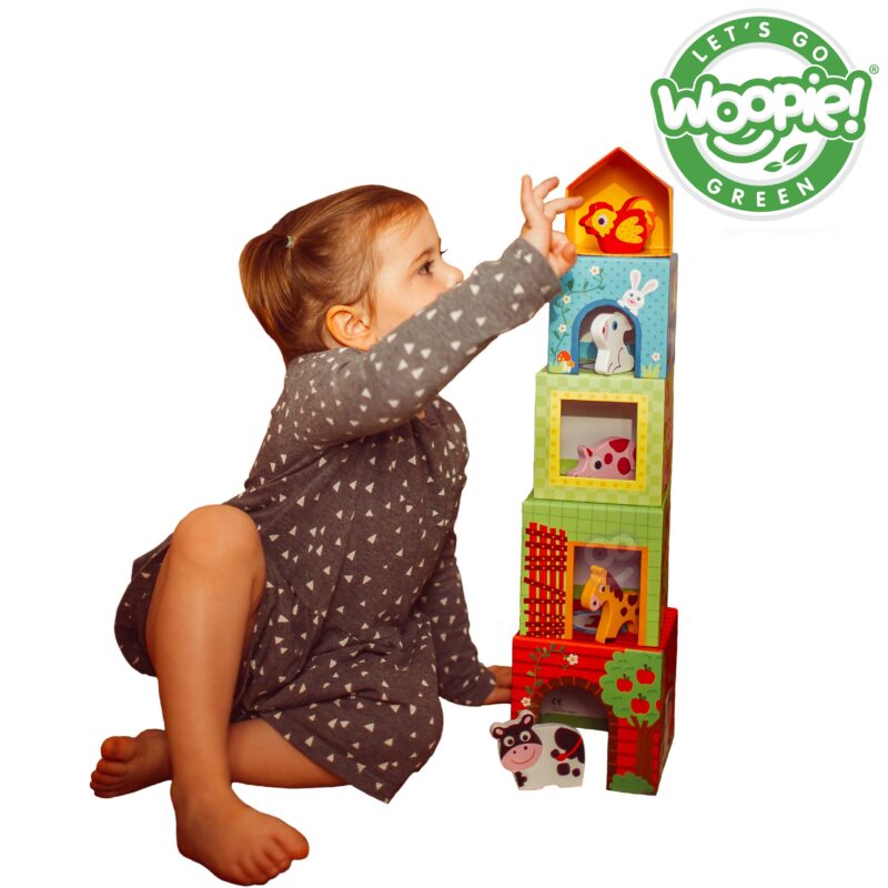 Green układanka kostki farma w pudełkach + figurki 10 el., zabawka dla dzieci, Woopie