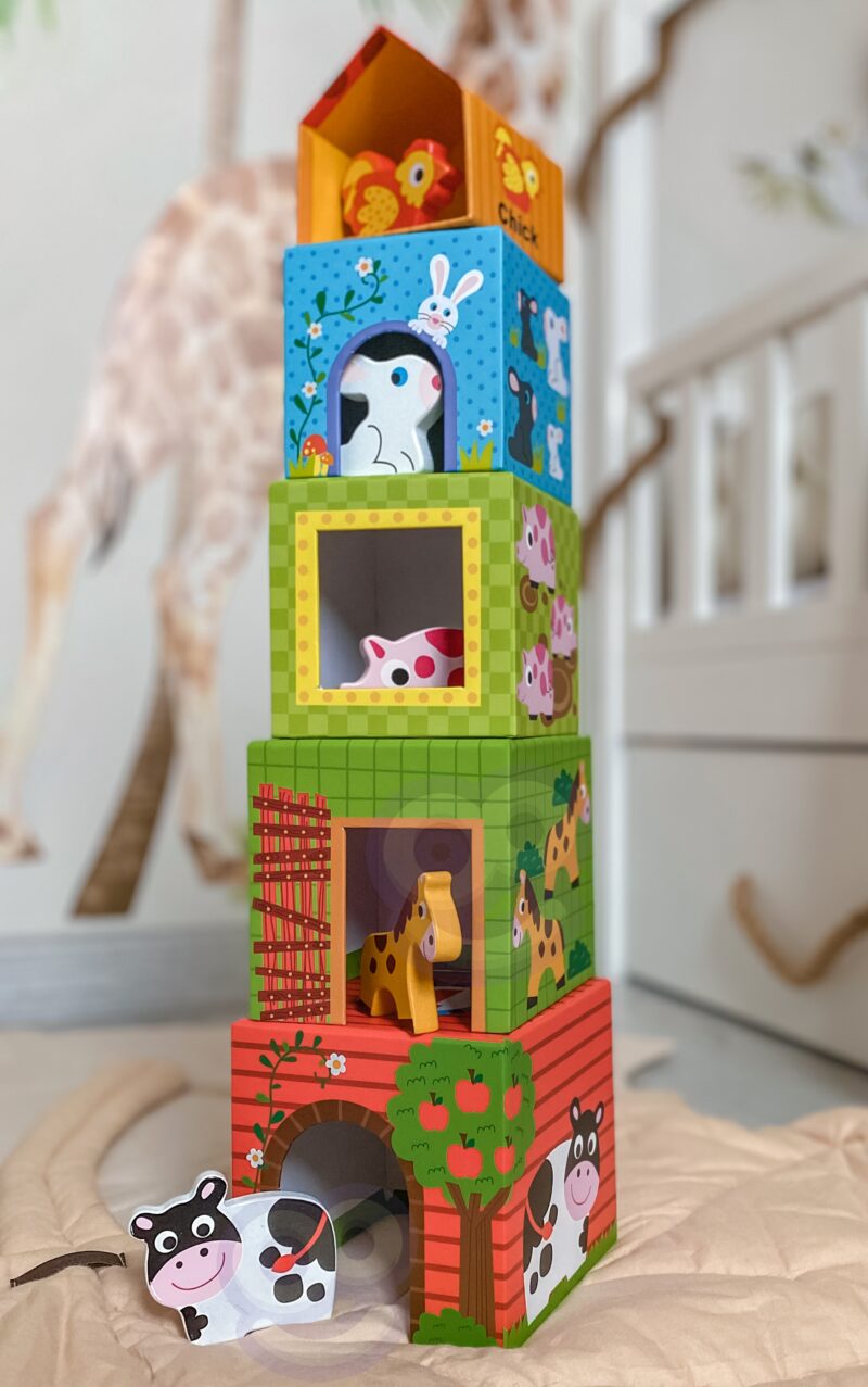 Green układanka kostki farma w pudełkach + figurki 10 el., zabawka dla dzieci, Woopie