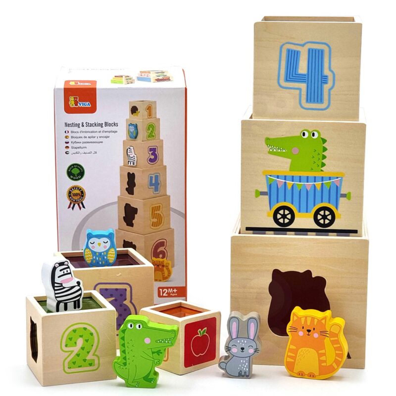 Drewniana piramidka układanka klocki sorter Montessori, zabawka dla dzieci, Viga