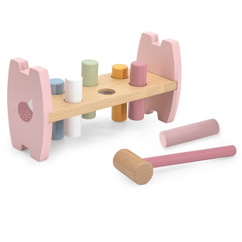 Drewniana przebijanka wbijanka z młoteczkiem lisek Montessori, zabawka dla dzieci, Viga PolarB