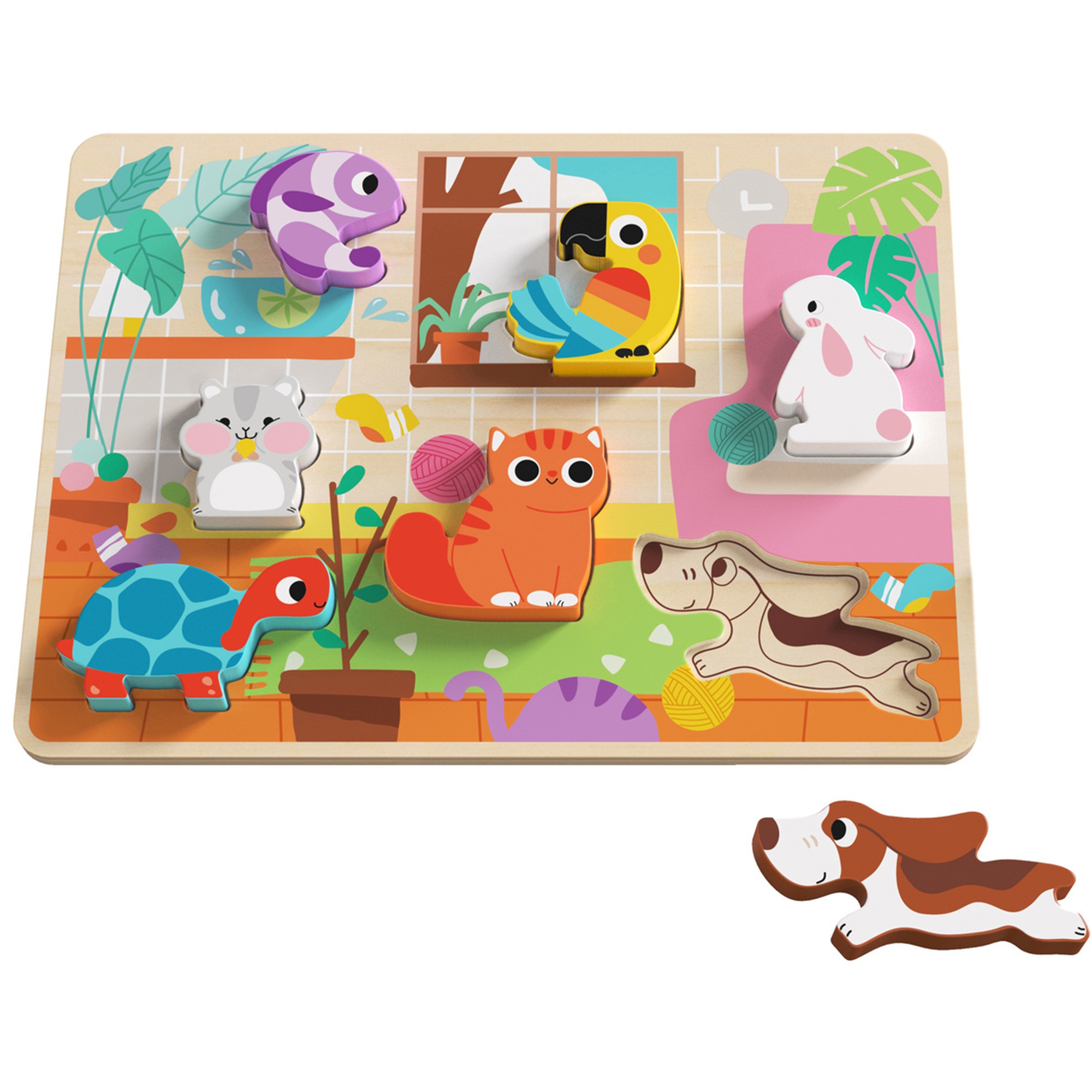 Drewniane puzzle Montessori zwierzątka dom dopasuj kształty, zabawka dla dzieci, Tooky Toy