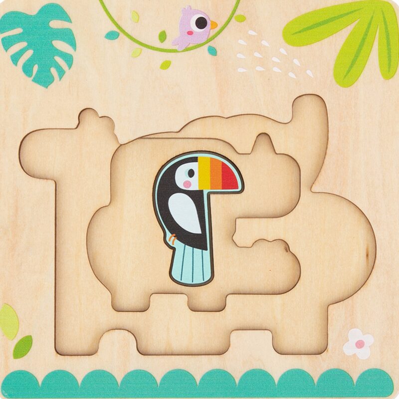 Drewniane puzzle Montessori wielowarstwowe tablica zwierzątka leśne 7 el., zabawka dla dzieci, Tooky Toy