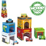 Green układanka kostki miasto pojazdy w pudełkach + figurki 10 el., zabawka dla dzieci, Woopie