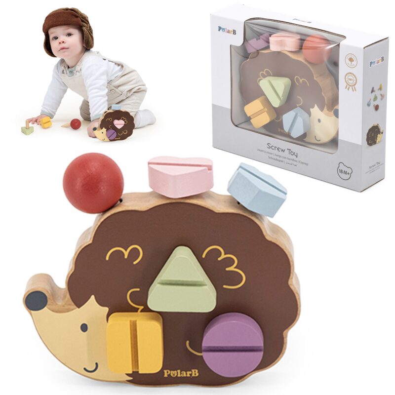 Drewniana zabawka konstrukcyjna jeżyk ze śrubkami Montessori, zabawka dla dzieci, Viga PolarB