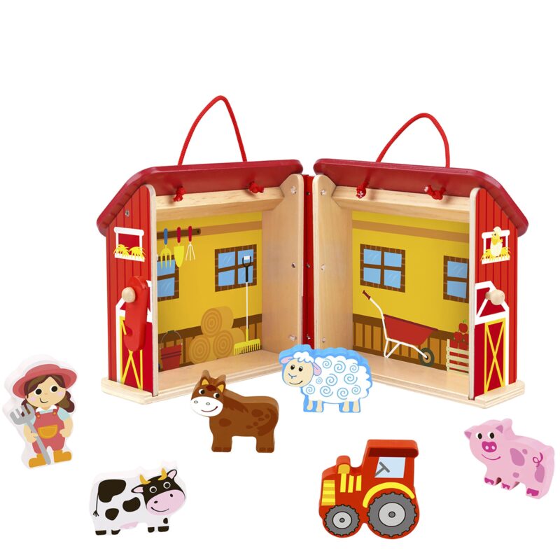 Przenośna stodoła z farmerem i zwierzątkami, zabawka dla dzieci, Tooky Toy