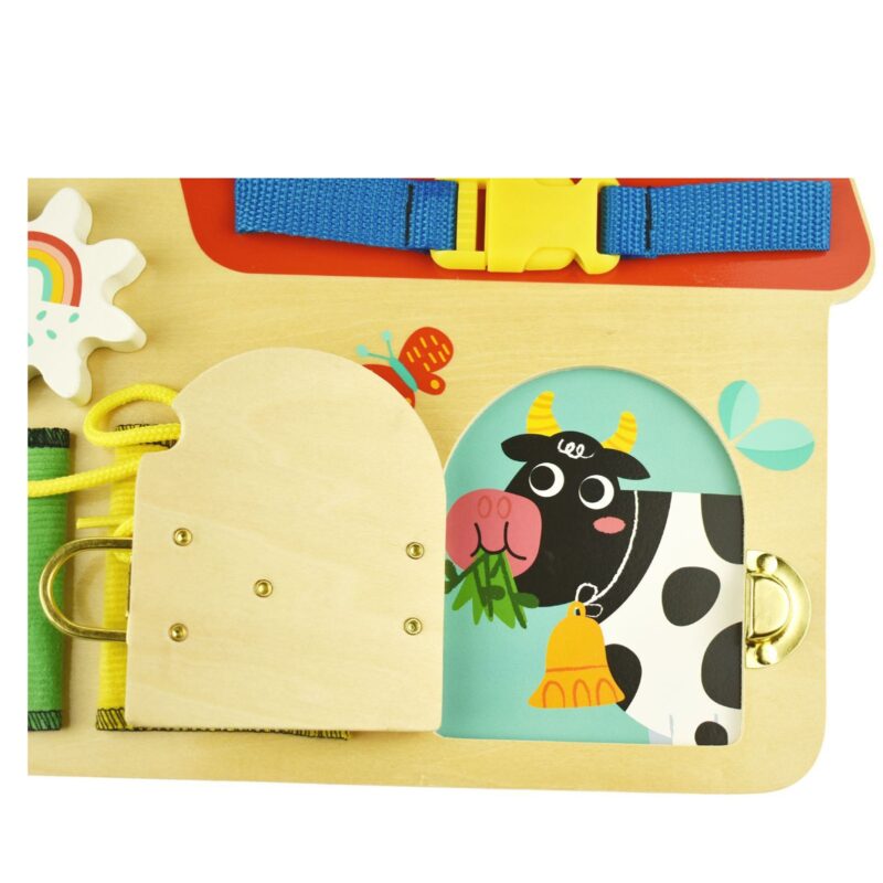 Drewniana tablica manipulacyjna zapinki otwieranie i zamykanie zamków zwierzątka, zabawka dla dzieci, Tooky Toy