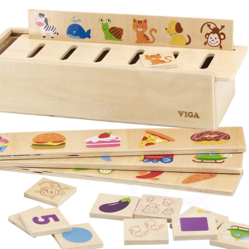 Drewniany edukacyjny sorter - gra, zwierzątka, owoce, warzywa, zabawka dla dzieci, Viga Montessori