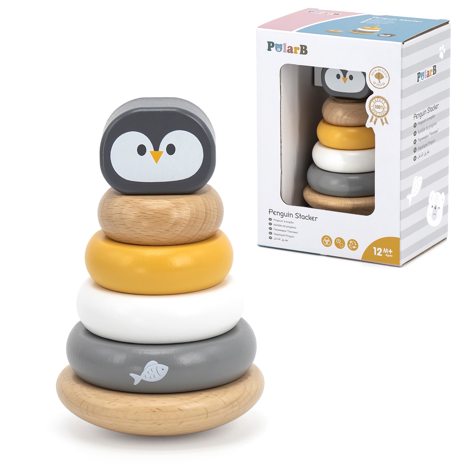 Drewniana piramidka edukacyjna - pingwinek, zabawka dla dzieci, Viga PolarB