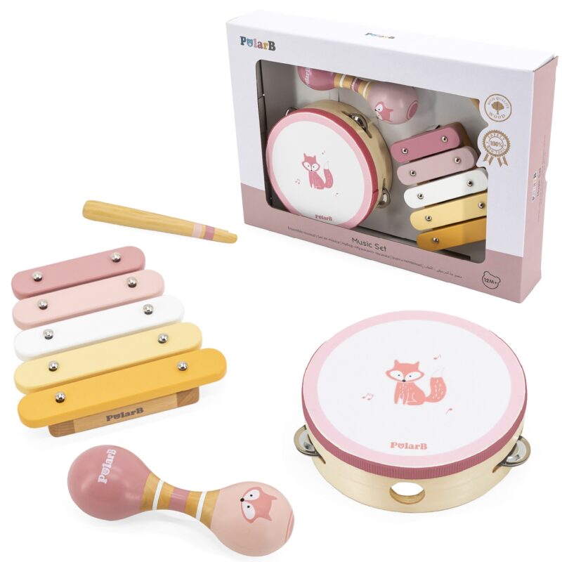 Zestaw instrumentów muzycznych różowy, zabawka dla dzieci, Viga PolarB