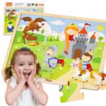 Drewniane puzzle bajkowy zamek 16 elementów, zabawka dla dzieci, Viga