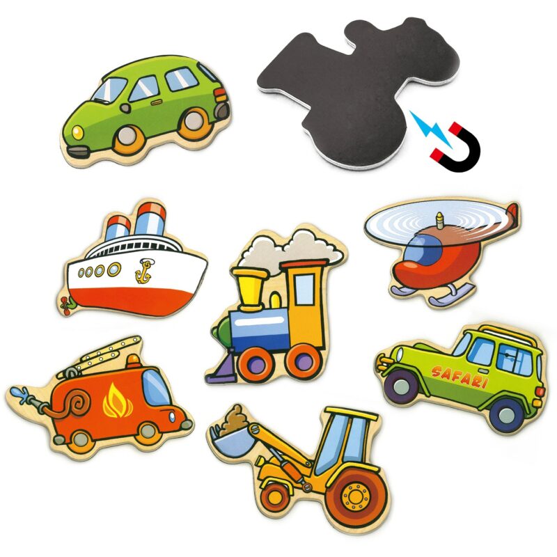 Drewniane magnesy pojazdy zestaw, zabawka dla dzieci, Viga